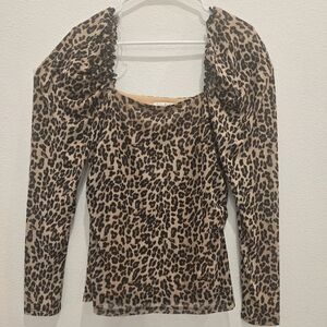 Black and Brown Puff Sleeve‎ Ruched Blouse